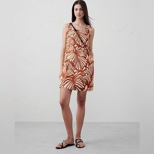 Banana Republic Linen Blend Shift Dress Leaf Print Rust Orange White Women’s L